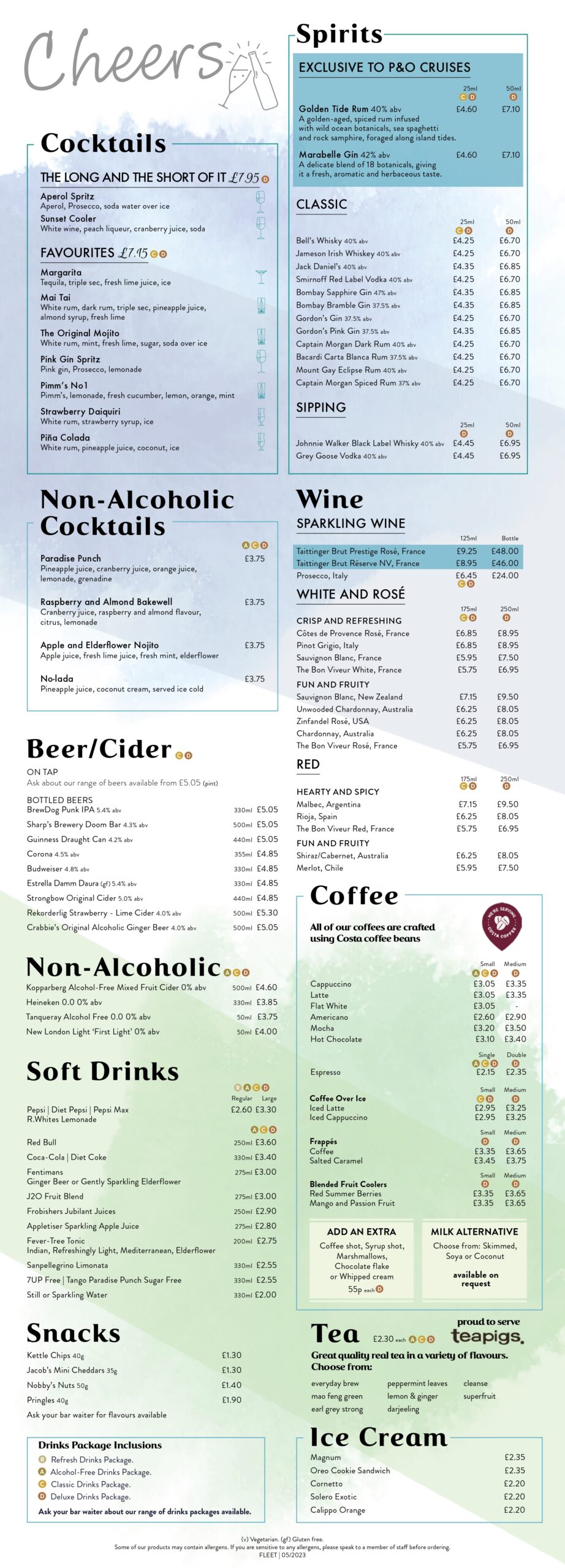 p and o cruises drinks menu 2023